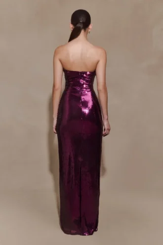 Winston strapless maxi-jurk met pailletten – Pruim