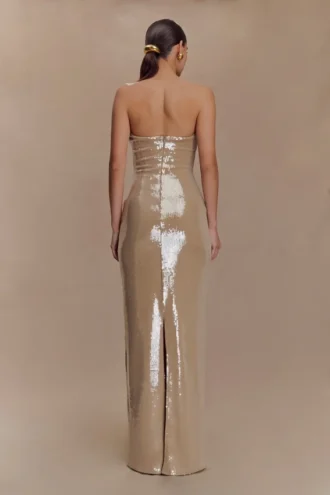 Winston strapless maxi-jurk met pailletten – taupe