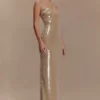 Winston strapless maxi-jurk met pailletten – taupe