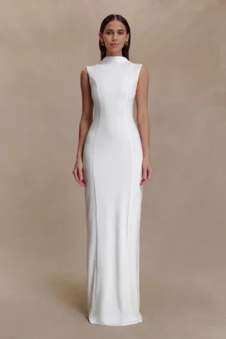 Wisteria Slinky maxi-jurk met sjaal – Wit