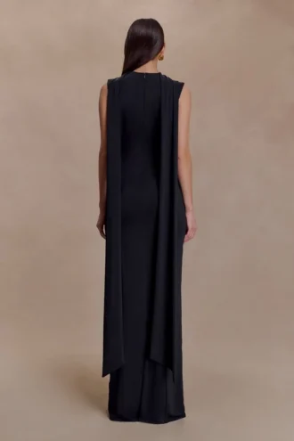 Wisteria Slinky maxi-jurk met sjaal – Zwart