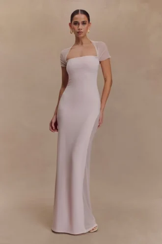 Wyatt slinky en mesh maxi-jurk – lichtroze