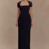 Wyatt slinky en mesh maxi-jurk – Zwart