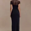 Wyatt slinky en mesh maxi-jurk – Zwart
