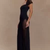 Wyatt slinky en mesh maxi-jurk – Zwart