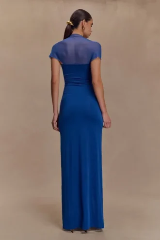 Wyatt slinky maxi-jurk met mesh – kobaltblauw