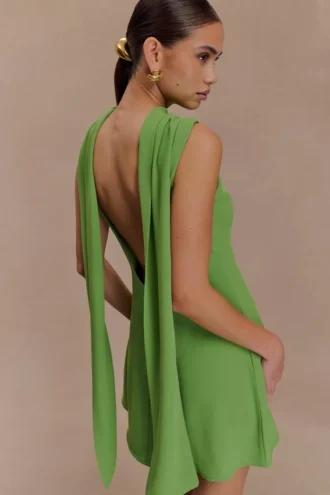 Wynter mini-jurk met gedrapeerde sjaal – Groen