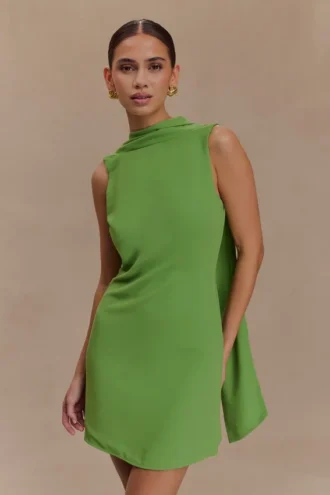 Wynter mini-jurk met gedrapeerde sjaal – Groen
