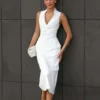Yanina katoenen halter midi-jurk – wit