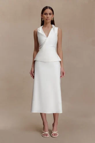 Yanina katoenen halter midi-jurk – wit