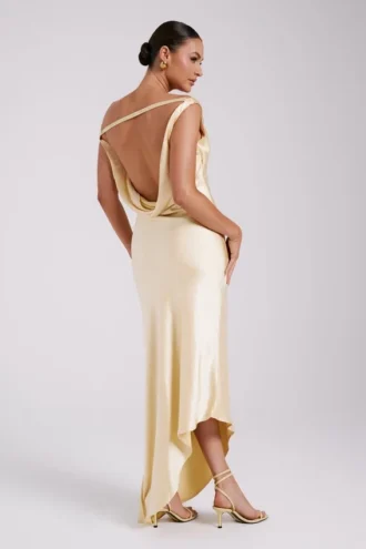 Yvette slip maxi-jurk met asymmetrische zoom – Butter