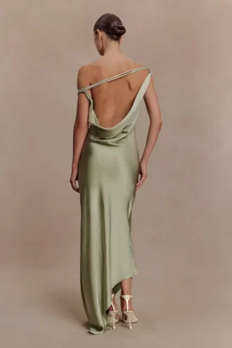 Yvette slip maxi-jurk met asymmetrische zoom – Sage