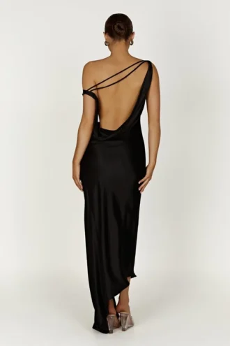 Yvette slip maxi-jurk met asymmetrische zoom – Zwart