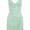 Zahra Diamante mini-jurk met cowl-hals – Mint