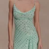 Zahra Diamante mini-jurk met cowl-hals – Mint