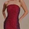 Zander handgeborduurde strapless mini-jurk – rood ombre Zander handgeborduurde strapless mini-jurk – rood ombre