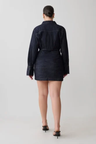 Zarah Denim mini-jurk met lange mouwen – Indigo met krijtstreep