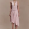 Zelda asymmetrische slinky midi-jurk – balletroze Zelda asymmetrische slinky midi-jurk – balletroze