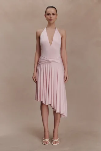Zelda asymmetrische slinky midi-jurk – balletroze