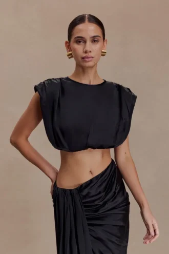 Zendaya zijden crop top – Zwart