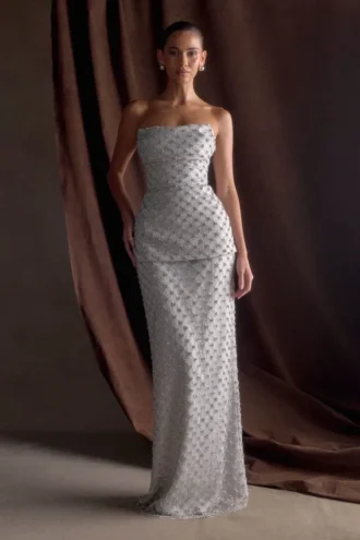 Zuri handgeborduurde maxi-rok – Zilver