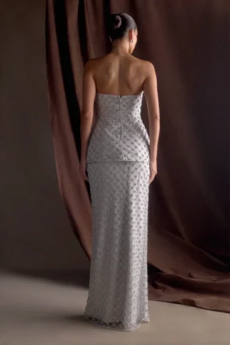 Zuri handgeborduurde maxi-rok – Zilver